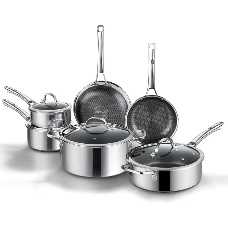 SNOWCLAD 10-Pc & 14-Pc Hybrid Nonstick Stainless Steel Cookware Sets w ...